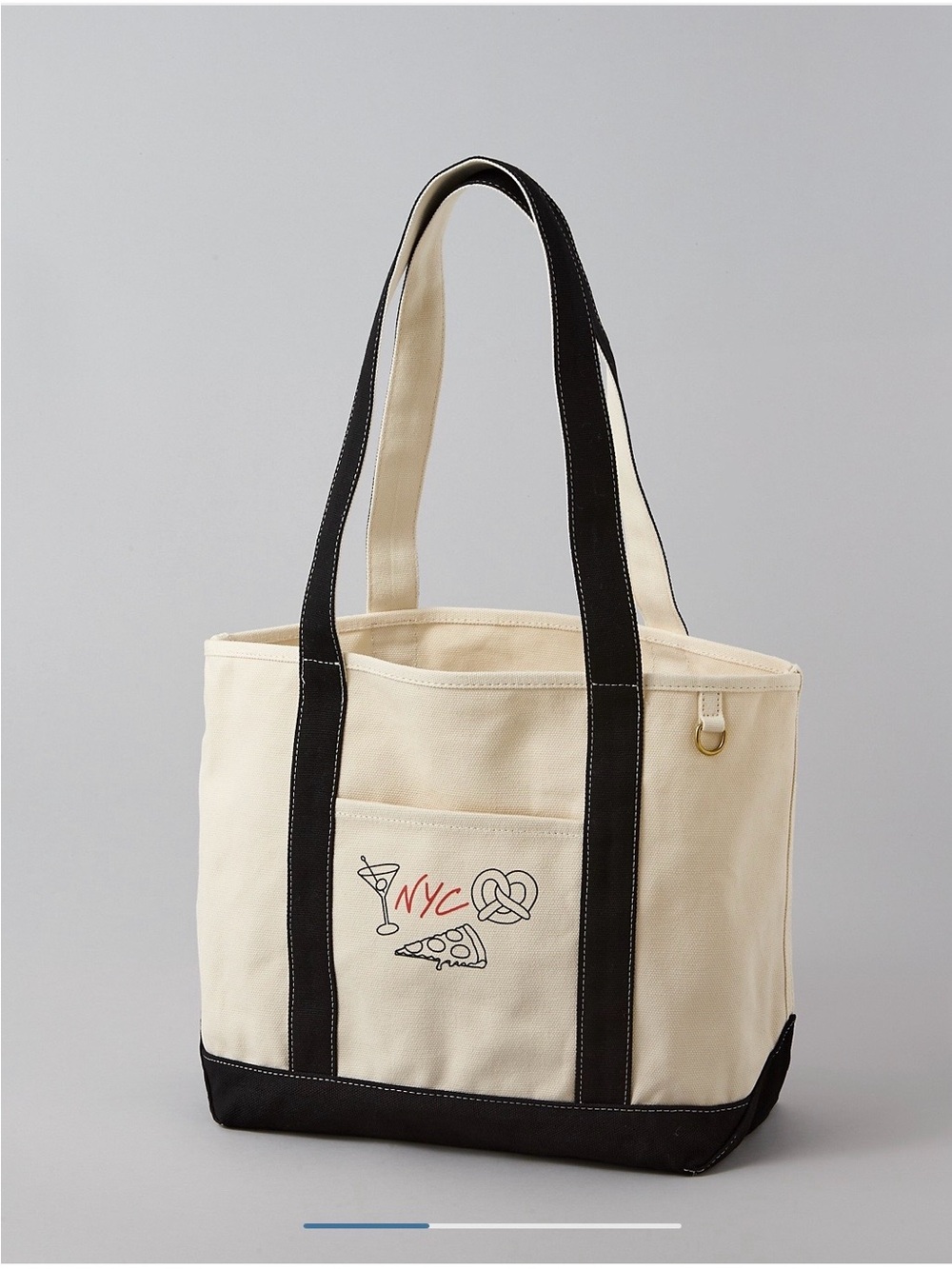 American Eagle Outfitters Cream Canvas Tote with Black Straps